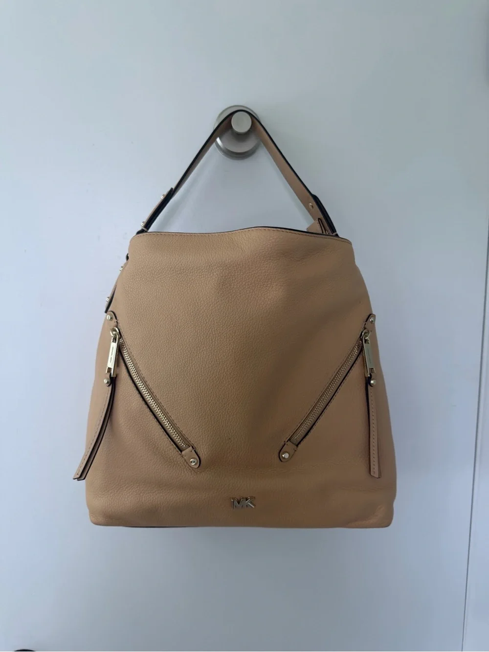 Michael Kors Beige/Tan Pebbled Leather Shoulder Hobo
